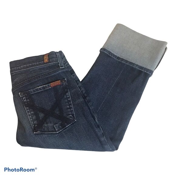 7 For All Mankind Crop Jeans Womens Sz 27 Mia Cuffed Embroidered Distressed USA - Picture 5 of 7